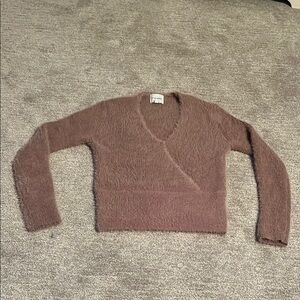 Pink Rose Brown V-Neck Sweater Relaxed Fit